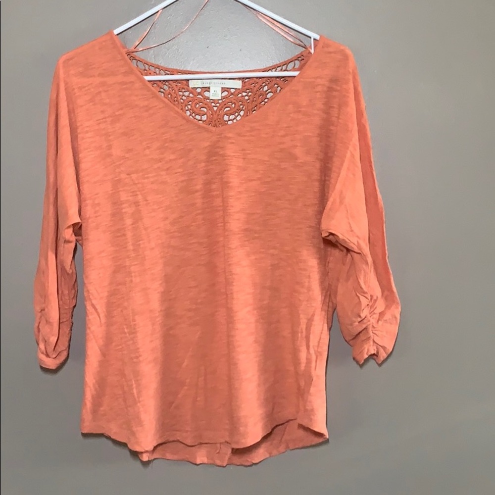 Coral, light, elbow-length sleeved blouse